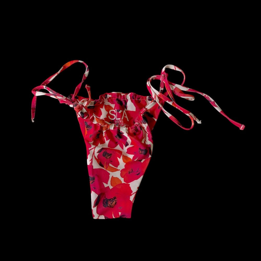 SLA The Label Floral Side Tie Bikini Bottoms Pink Red Poppy XXS/XS Cheeky Thong